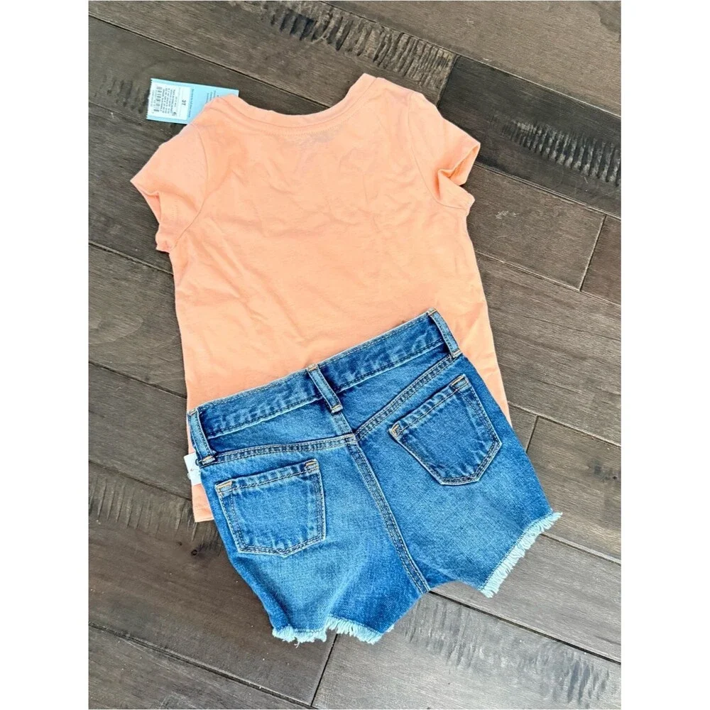Cat & Jack Old Navy Outfit Set Jean Shorts Watermelon T-Shirt Tee Toddler Girl